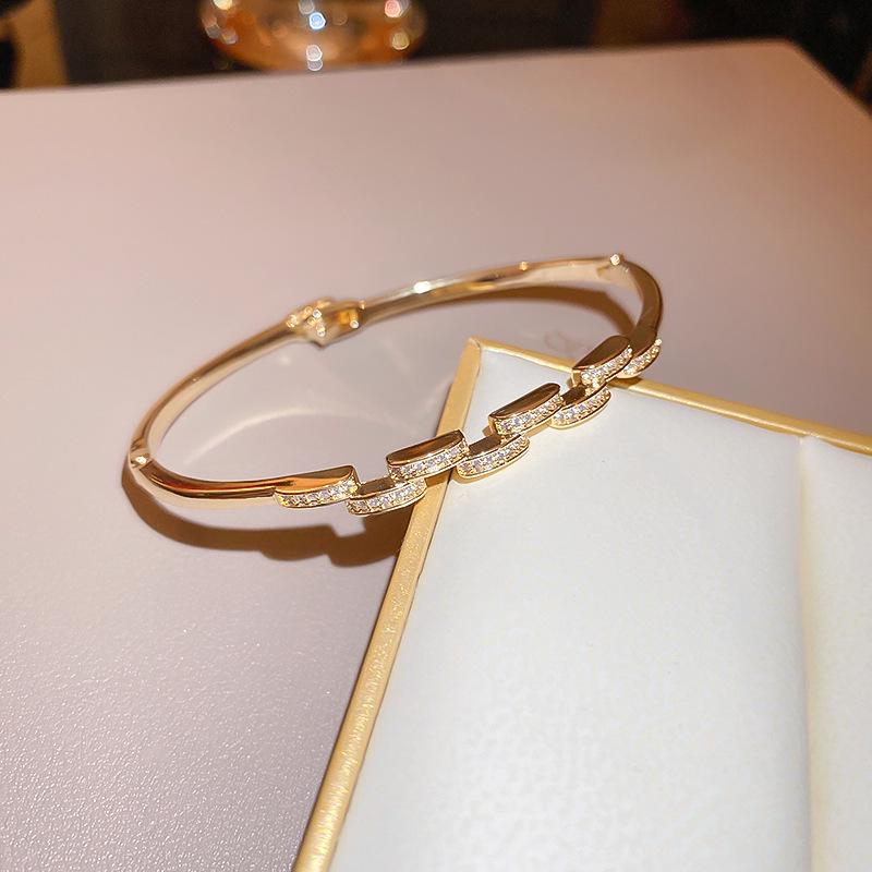 Gold Plated Zircon Titanium Steel Korean Minimalist Bangle | Versatile High-End Bracelet for Women