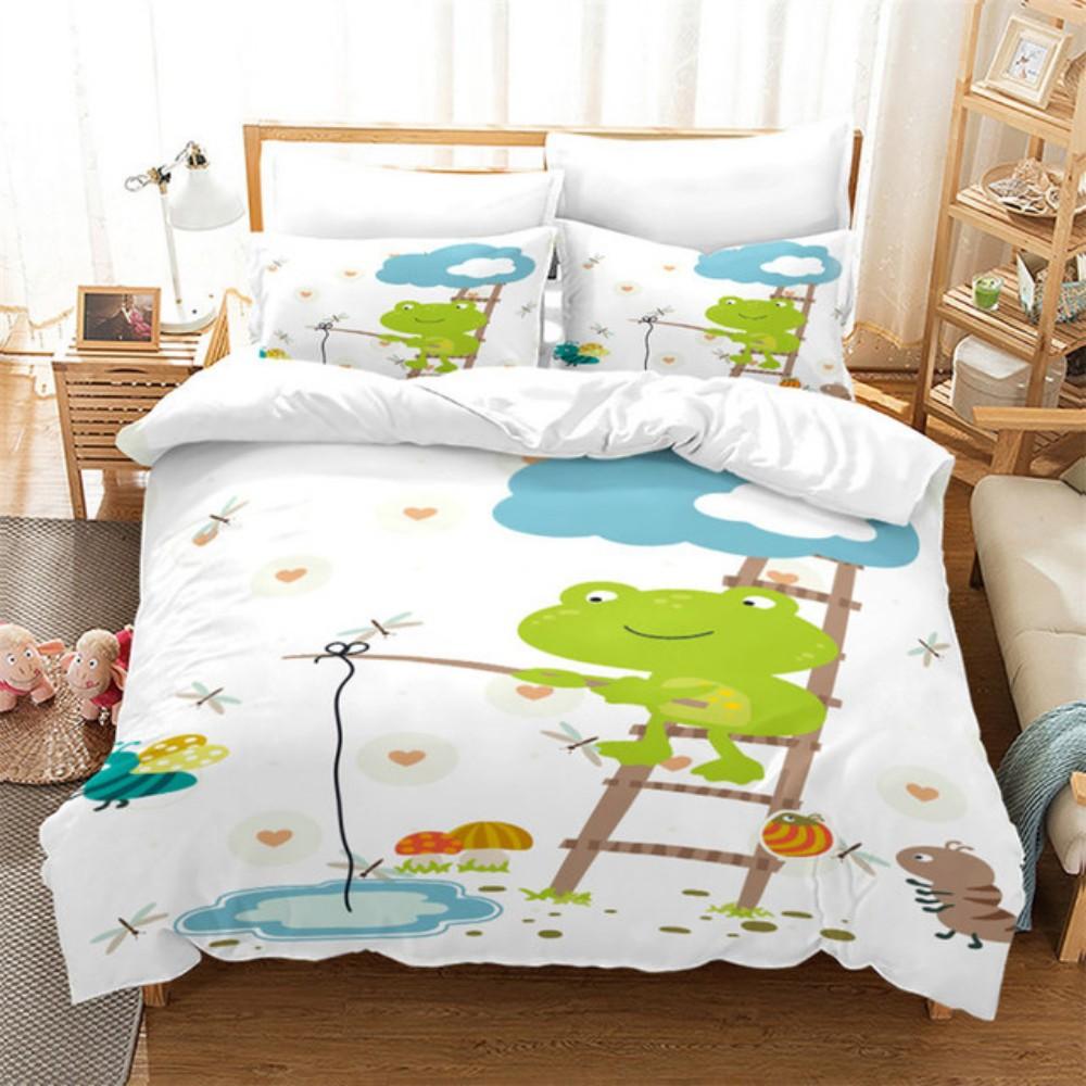 Lovely Green Frog Duvet Cover Set Baby Alpaca Bed Linen Horse Soft Bedding Set With Pillowcase For Girls Boys Gift Bedroom Decor