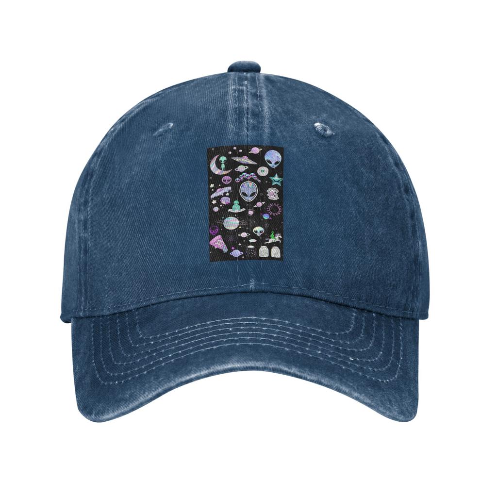 Wonderful Green Alien Universe Wondrous Cosmos With Planet And Stars   Denim Fabric Cap Baseball Caps Hat Unisex Baseball Hats
