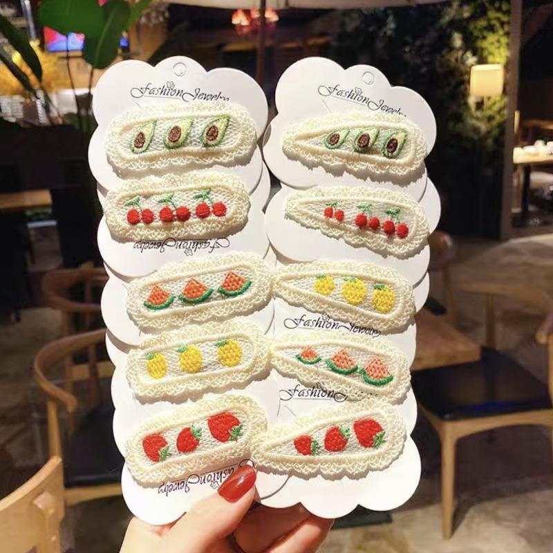 Sweeembroidery Haaraccessoires Mädchen Herz Spitze Seitenclip Niedliche Kinder-Haaraccessoires Pastorale Frucht Haarnadel