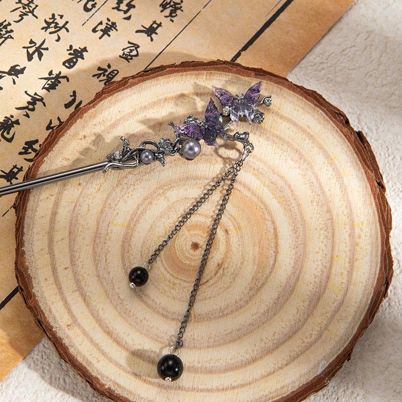 Podwójna Motylkowa Kuta Spinka do Włosów Nowa Elegancka Chińska Spinka do Włosów Spódnica Koński Pysk Starożytny Styl Qipao Włosy Spinka Biżuteria