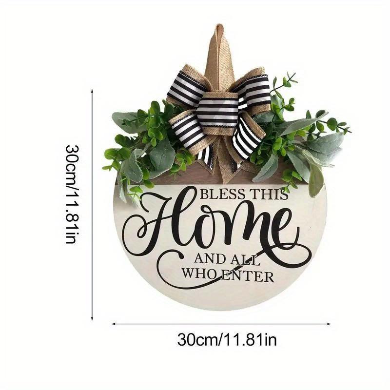 Round Wooden Welcome Hanging Wooden Ornament For Front Door Home Decor Outdoor Fall Decor Welcome Bow Knot Christmas Decoration