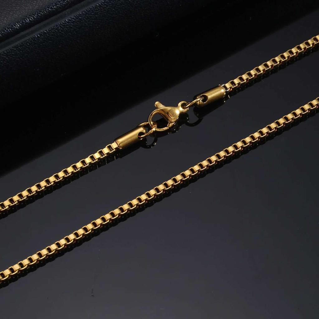 Prjewel 2mm Stainless Steel Box Chain Chokers For Men Boy Gold Plated Metal Ks Short Neck Collar Necklaces Father's Day Gift