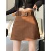 American Sweet Cool Spicy Girl Suede A-Line Short Skirt with Belt - High Waist, Anti-Exposure, Hip-Hugging for Women (Spring/Autumn)