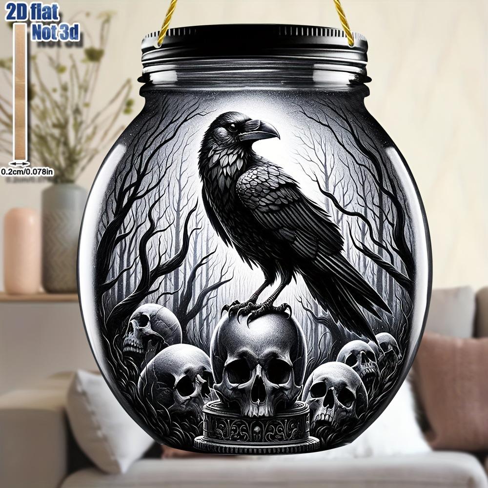 Mason Jar Hangings Decor, Dark Crow Reaper Style, Skull, with Personalized Text - Halloween Decor,  Nurseries, Vintage Home Decor Wall for Bar Kitchen