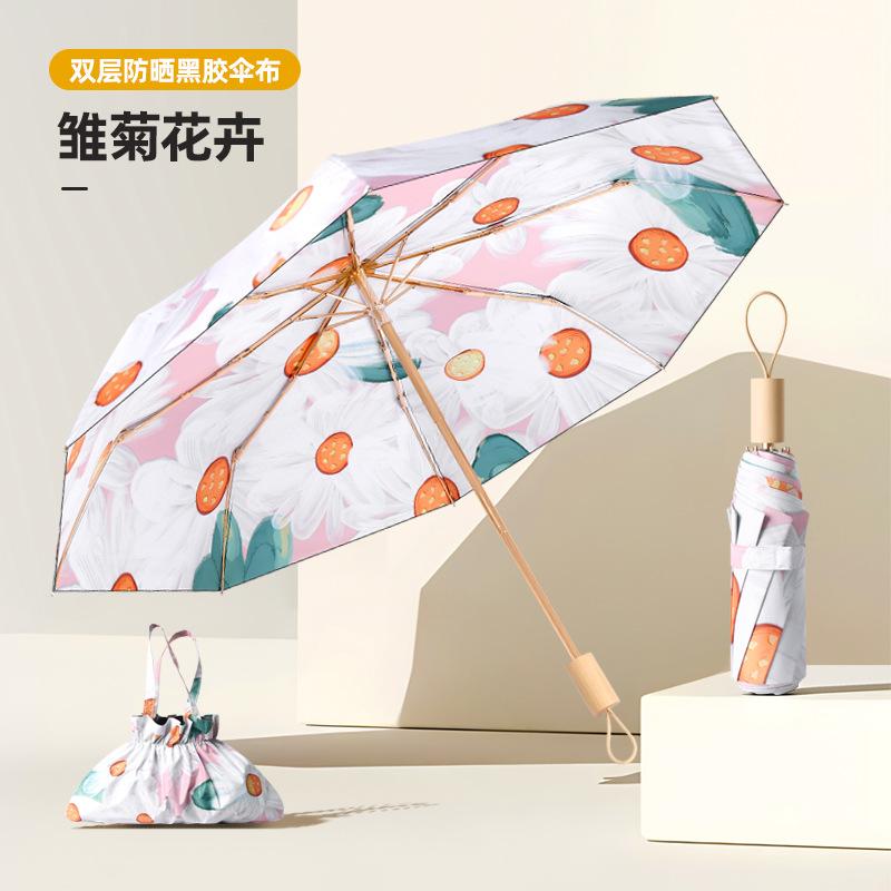 Manual Vinyl Three-fold Sunscreen, UV Protection, Weather and Rain Dual-purpose Folding Double-layer Color Can Straighten Hair