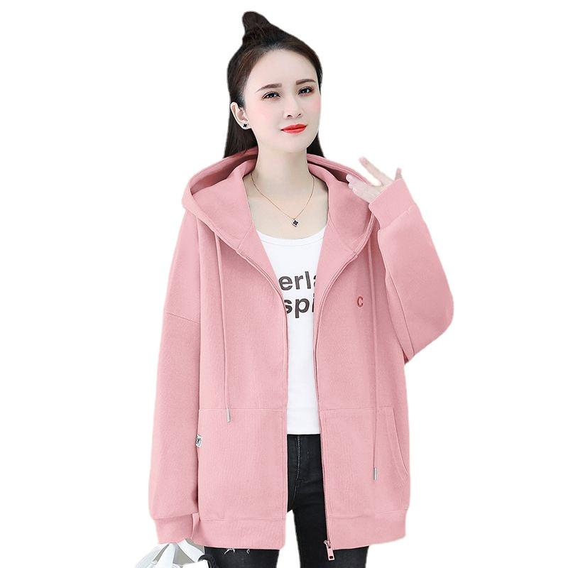 Løs genser med hette med glidelås Dame løs cardigan Plus Size frakk