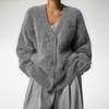 Women's 2025 Autumn Winter Faux Mink Knit Cardigan V Neck Long Sleeve Loose Casual Sweater Coat