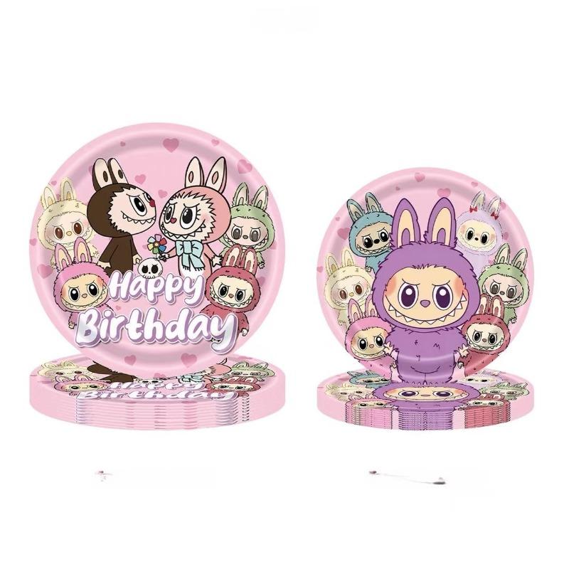 Neues super süßes rosa Kinder-Cartoon buntes Geburtstagsfeier-Dekorations-Arrangement Fahnen-Tischdecken-Set