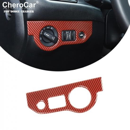Headlight Switch Panel Trim Cover Decor For Dodge Charger 2010+ Red Carbon Fiber