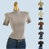 Fleece Blended Spring and Autumn New Women Solid Short Sleeve Woolen Sweater Women Simple Half-high Collar Slim Fit Slimming Top