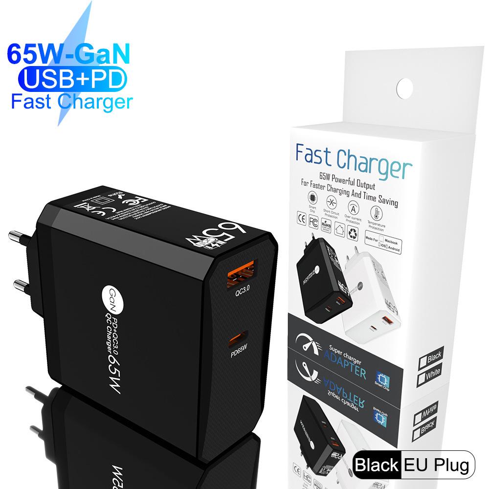PD65W GaN Dual-Port Fast Charger for Computers and Tablets - European Standard Adapter