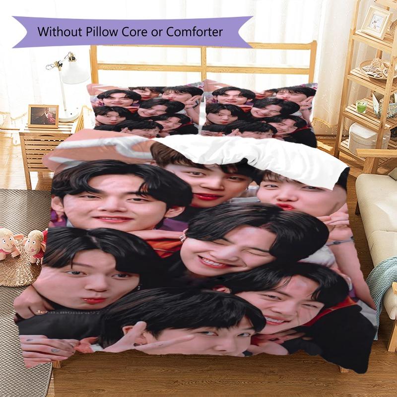 K‑pop Boy Group 3 Pieces Duvet Cover Set, Cute Group Selfie Print Bedding Set, Soft Bedroom Home Textile Without Pillow Core For Kpop Fans