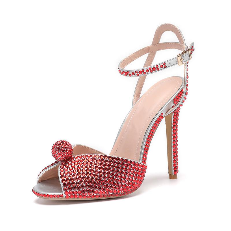 Runway Style Rhinestone Sequined Peep Toe