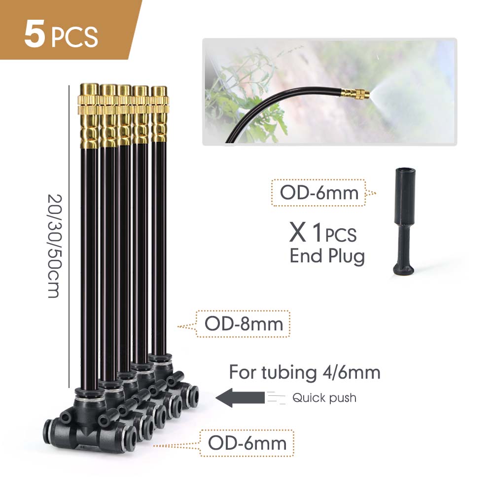 

20/30/50cm Flexible Atomization Cooling Rotating Brass Nozzle 6/8/8/10/12mm Hose Quick Connect Tee Misty Spray DIY Widget Set 20cm Nozzle