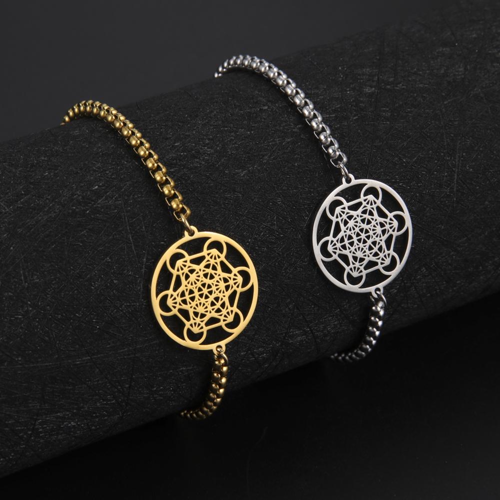 Erzengel Metatron Würfel Armbänder Damen Herren Heilige Geometrie Kastenkettenarmband Edelstahl Amulett Religiöser Schmuck