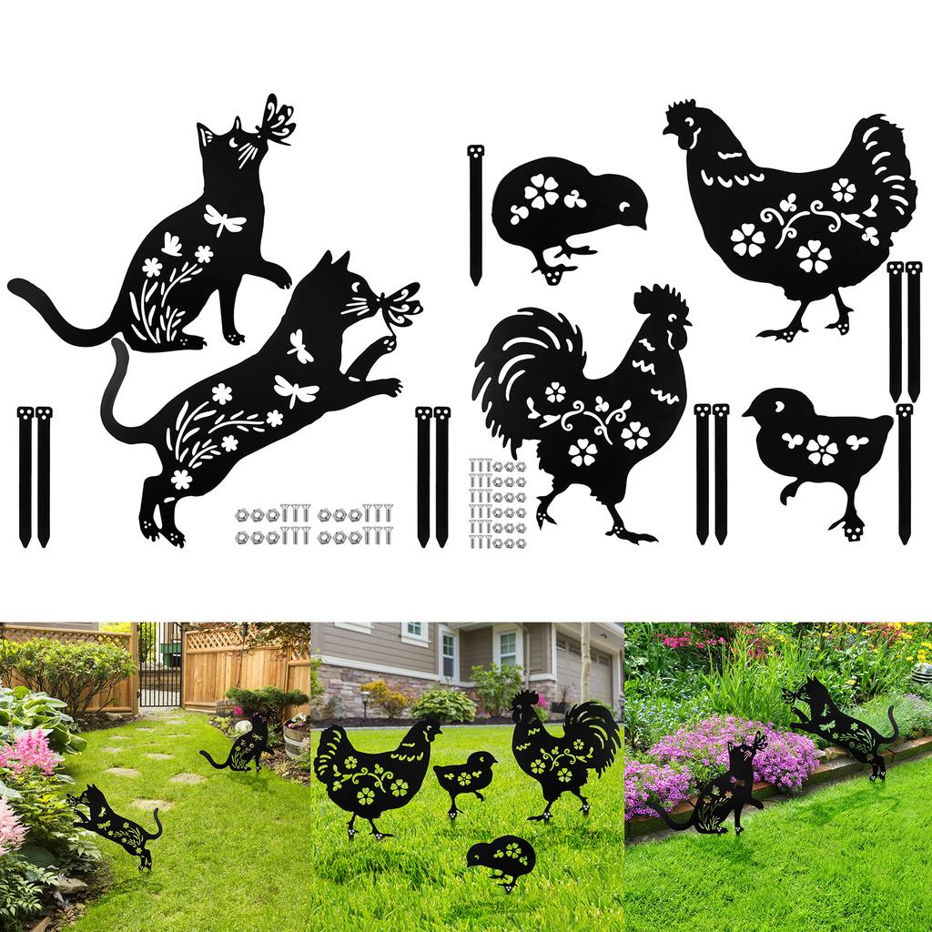 Garden Animal Silhouette Stakes Cat Chicken Iron Metal Statues Decorative Lawn Yard Outdoor Finish Hollow out Stakes
