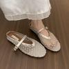 French bag head outer wear flat bottom versatile slippers women's 2025 summer new hollow fishing net fashion casual cool slippers