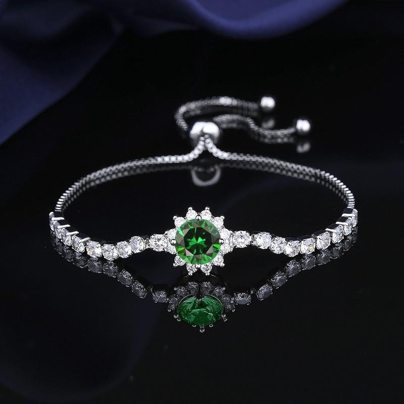 Adjustable Sunflower Bracelet Women With Cubic Zirconia 2ct Simulated Floral Design Copper Plated Jewelry