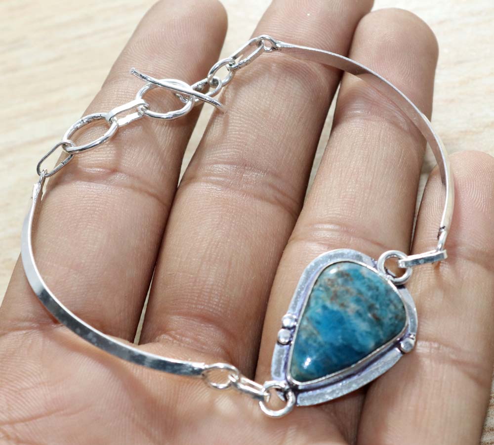 Blue Apatite 925 Silver Plated Bangle 7" Christmas Special Offer Trendy K1H25
