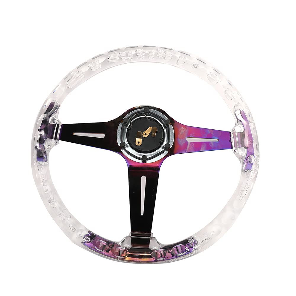 ZS Steering Neo Deep Crystal Clear Wheel, 340mm, Chrome, 6-Hole, Dish, Bubble, (Rainbow)