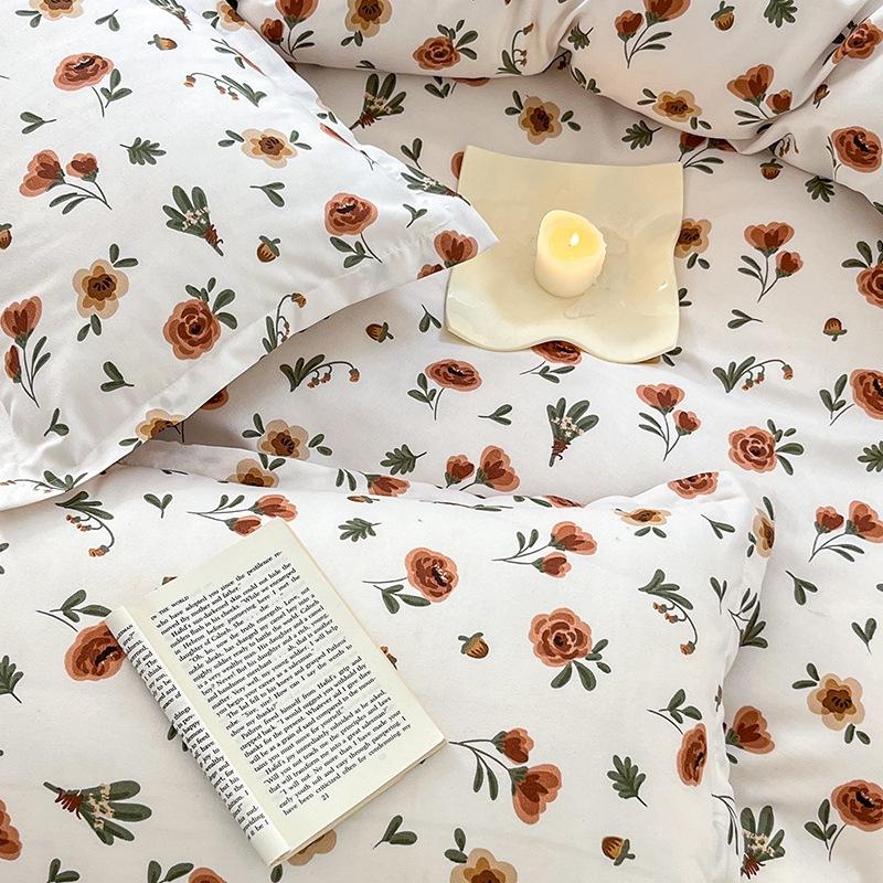 Washed Cotton 4Pcs Set, Spring And Autumn 1.8M Bed Sheet Double Quilt Set 3Pcs Home Textile