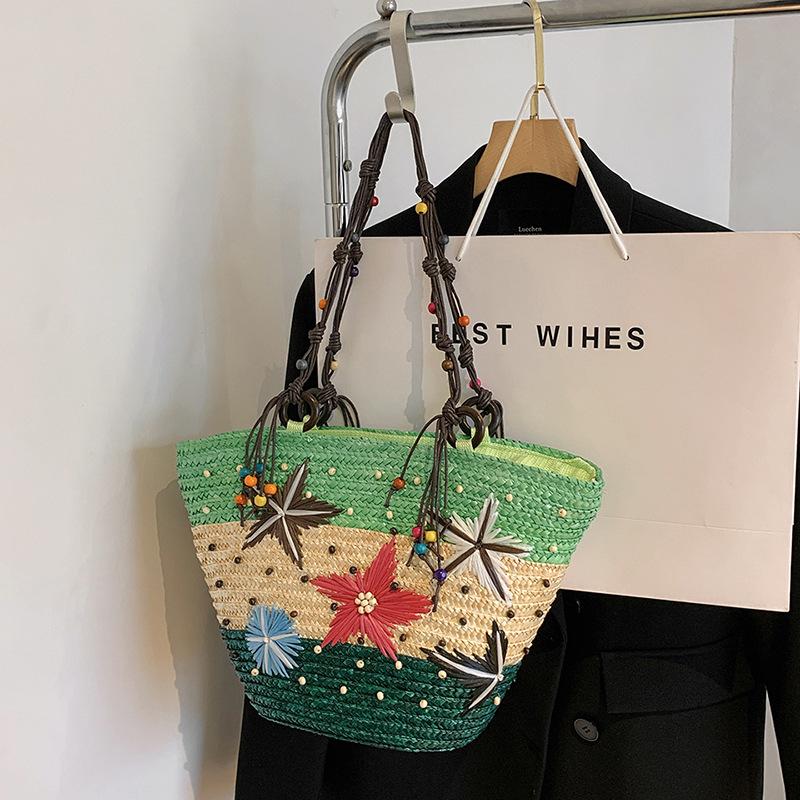 Summer Basket Straw Shoulder Bags for Women Rattan Travel Large Capacity Handmade Woven Beach Bag Female Shopper Totes Handbags MIT