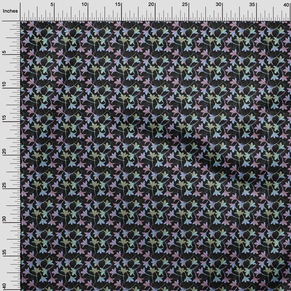 oneOone Georgette Viscose Black Fabric Leaves Fabric For Sewing Printed Craft Fabric By The Yard 42 Inch