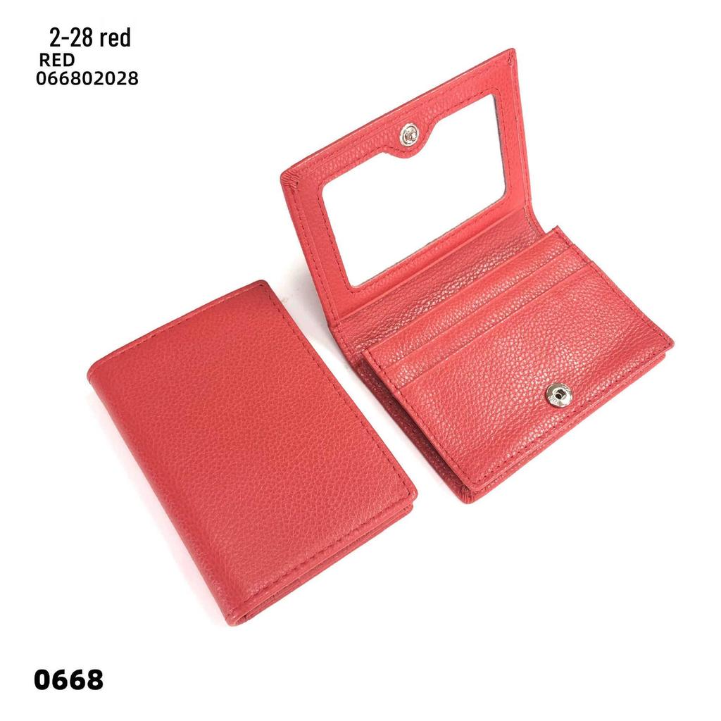Premium Leather Card Holder: Unisex Cowhide Business Case with Mirror Window, Snap Closure & Coin Purse.