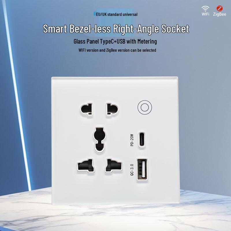 WiFi/ZigBee Smart Socket with Voice Control, Remote Timing, Type-C & USB Fast Charging - New Model