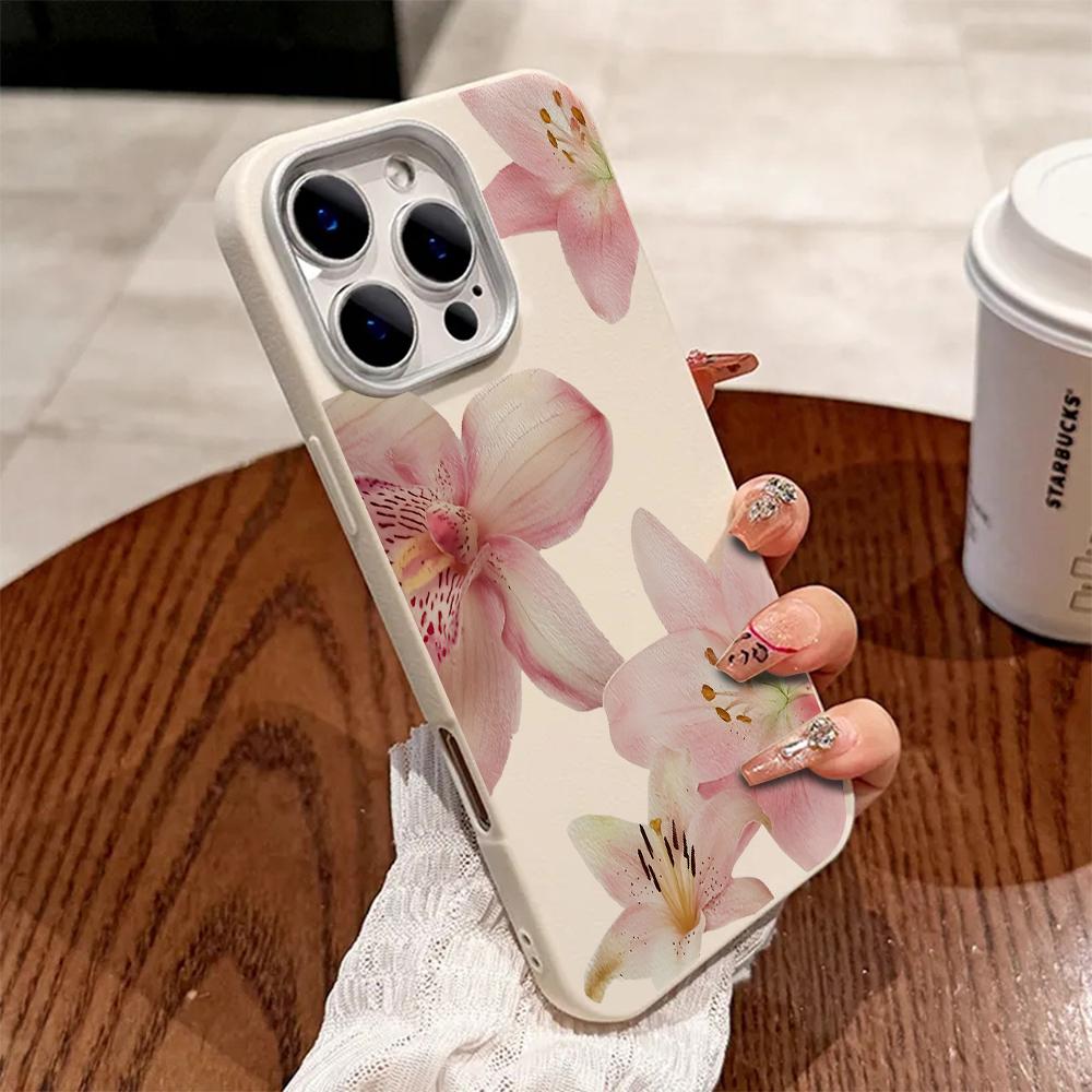 Elegant Pink Flower Pattern Phone Case For iPhone 17 16 15 14 Pro 13 12 11 Pro Max 17 Air 14 15 Plus Shockproof Soft Cover