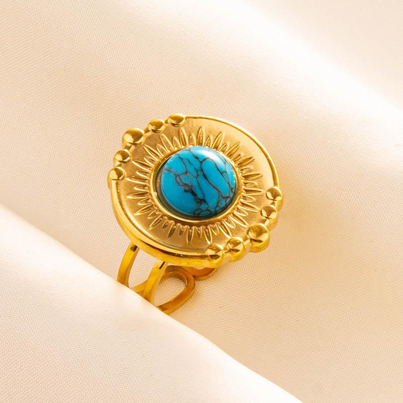 1pcs Blue Stone Ethnic Vintage Open Adjustable Sun Heart Star Stainless Steel Rings For Women Men Accessories Jewelry Bague Gift