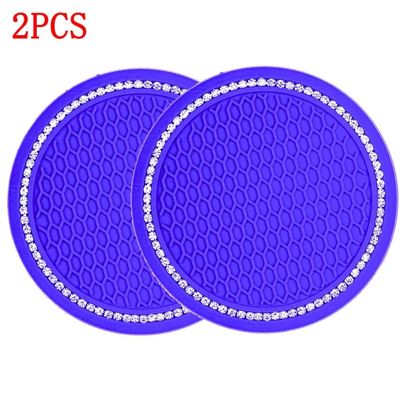 2Pcs Bling Car Cup Holder Coaster with Rhinestone Anti Slip Insert Mat Pads for Women Girls Universal Auto Interior Accessories
