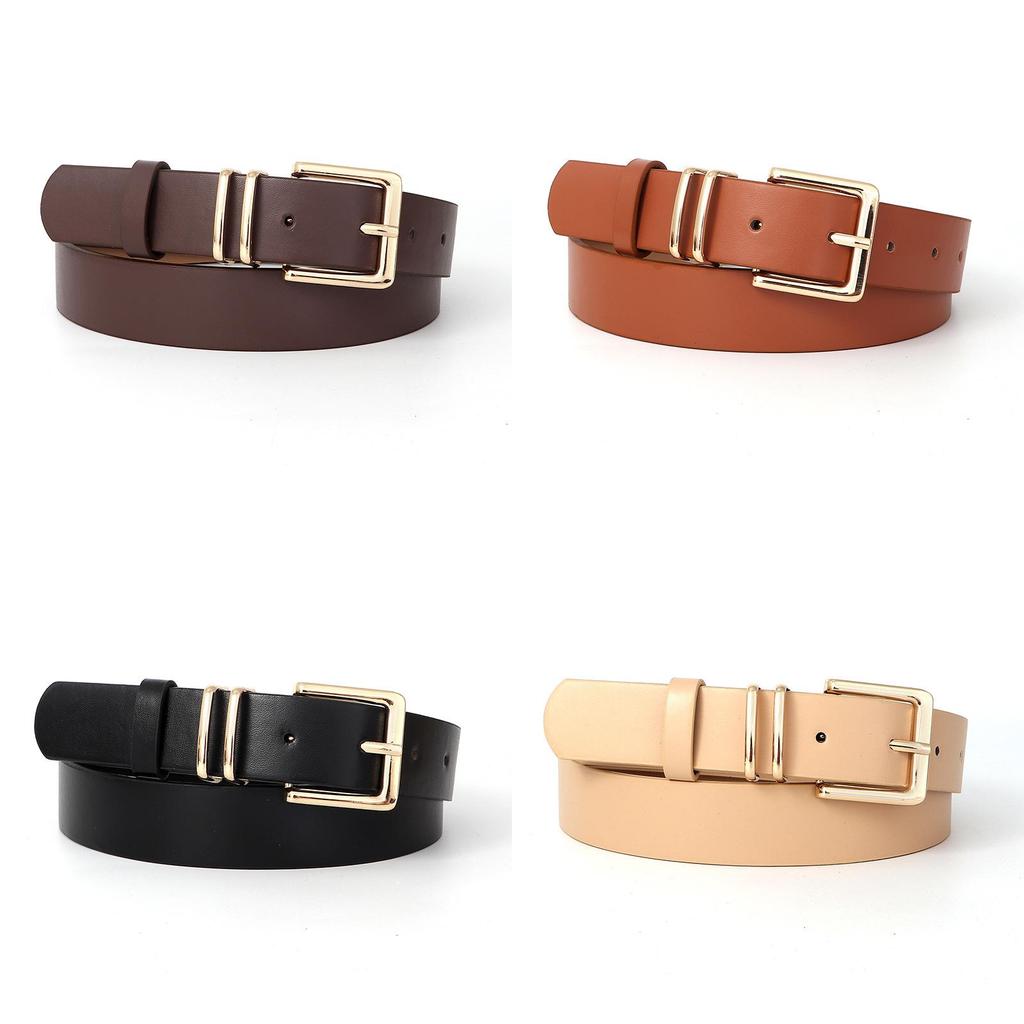 Minimalist Womens Leather Belt With Gold Buckle For Dress And Jeans Wear
