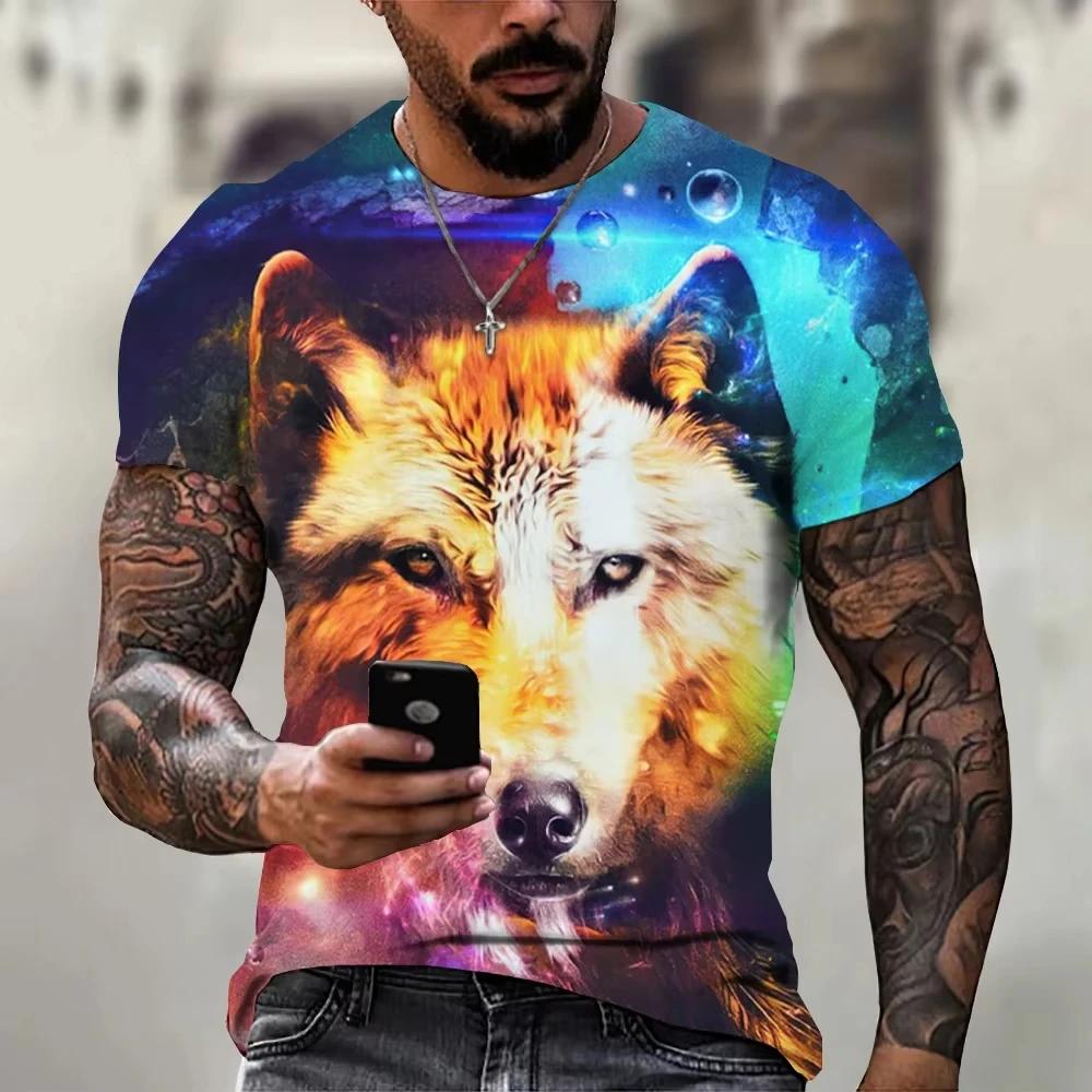 Vintage Wolf 3D Print Men T-Shirts Animal Casual Street Man's Sports Top Short Sleeve Oversized Tee Shirt Men's Clothing Summer