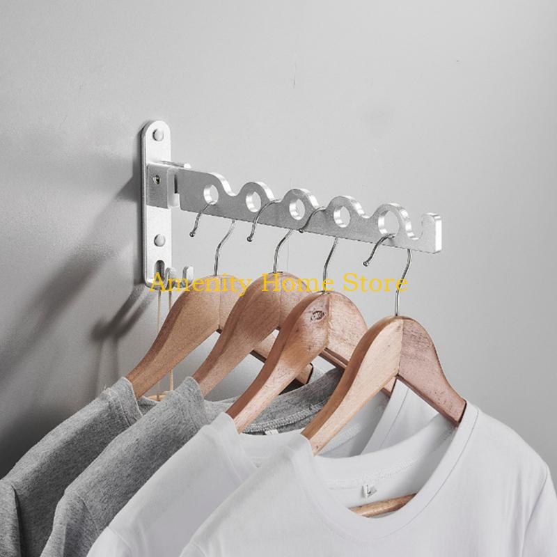 F26C Wall Mounted Foldable Clothes Hanger Retractable Cloth Drying Rack Aluminum Alloy for Home Indoor Outdoor Space Saving
