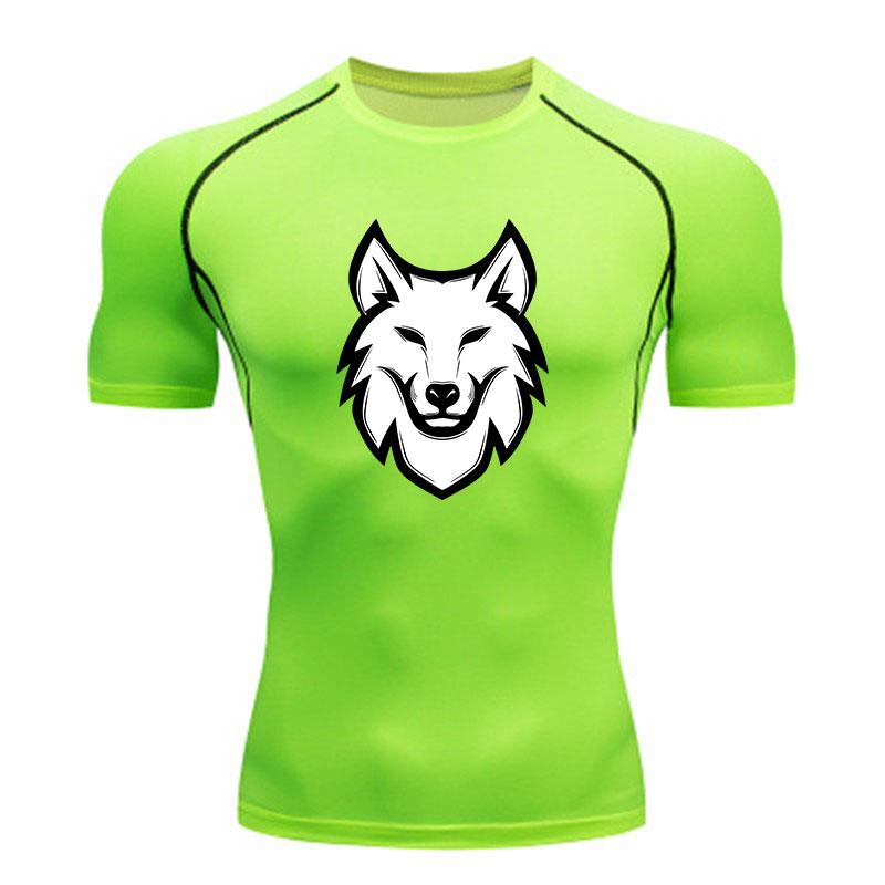 Men's Compression Workout T-Shirt, White Smiling Wolf Head G