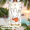 Miffy Beach Towel, Personalized Custom Text, Quick Dry Soft Large Towel For Swimming Pool Travel