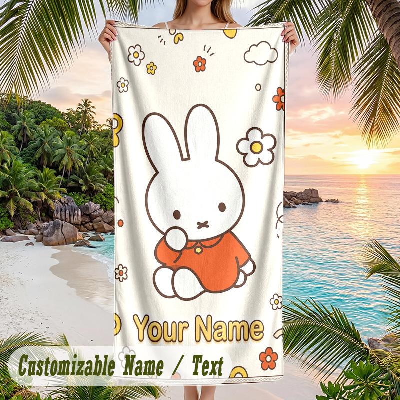Miffy Beach Towel, Personalized Custom Text, Quick Dry Soft Large Towel For Swimming Pool Travel