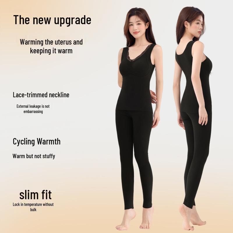 Lace Tila Cashmere Silk Vest: Brushed, Heat-Retaining Warm Fleece with Chest Pads for Women – Perfect for Autumn and Winter