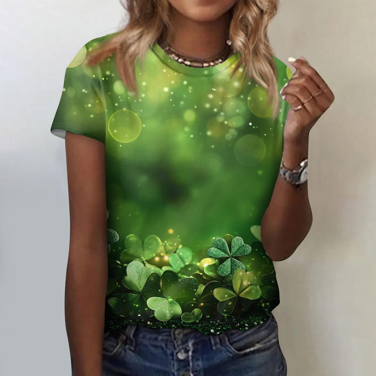 

Женская модная повседневная блузка с круглым вырезом и короткими рукавами с цветочным принтом L зелёный