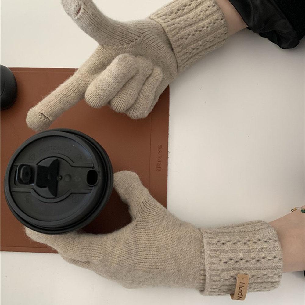 Fashion Winter Warm Gloves Women Korean Touch Screen Gloves Finger Holes Solid Color Thickened Warm and Cold Resistant Glove