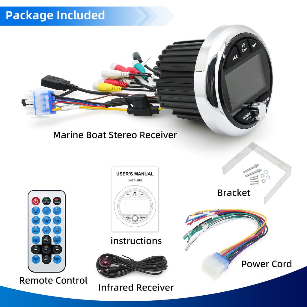 MP5 Marine Stereo Radio Player Waterproof Bluetooth-compatible FM AM Audio Player Media Player For Boat Yacht  ATV UTV Cart