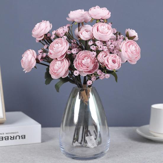 1 Bunch Artificial Camellia Flower Bouquet Realistic Fake Silk Flower Home Office Wedding Party Table Centerpiece Faux Bloom Decoration