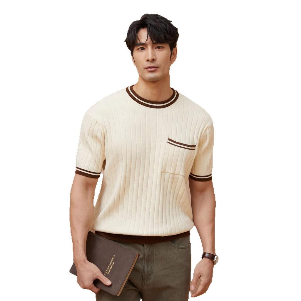 Men's Slim Fit Short Sleeve Color Block Pocket Knit T-Shirt - Summer Casual Trendy Wear