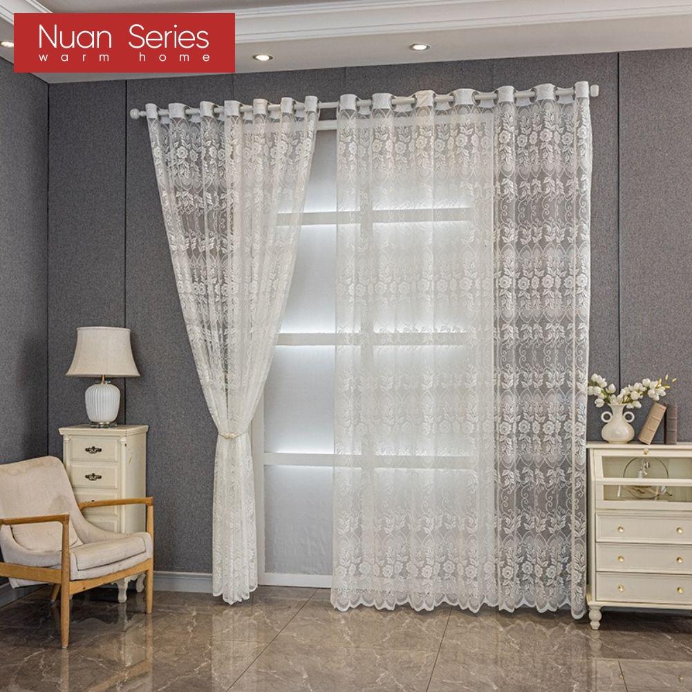 1PC Nuan Series Plain European Jacquard Sheer Curtain Pure White Transparent Tulle for Living Room Bedroom Balcony Window Home Decor