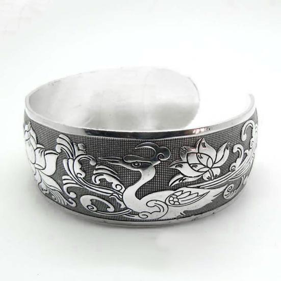 Women Vintage Ethnic Style Open Jewelry Tibetan Silver Bangle Wide Cuff Bracelet