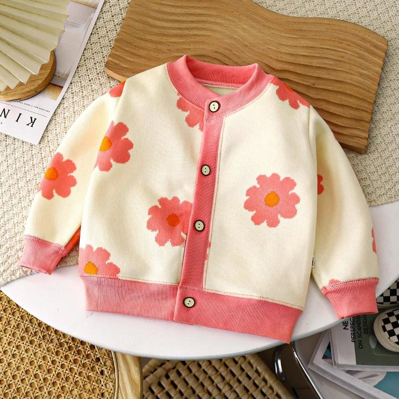 New Style Knitted Cardigan for Girls Fashionable and Stylish Fleece-lined Jacket Little Cardigan Sweater for Girls 80