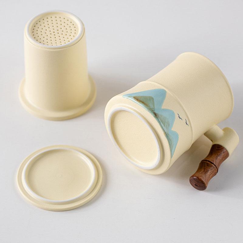 400ml Ceramic Tea Mug with Infuser and Lid for Loose Leaf Tea Steeper Mug with Wood Handle Mugs Tea Lovers Gifts