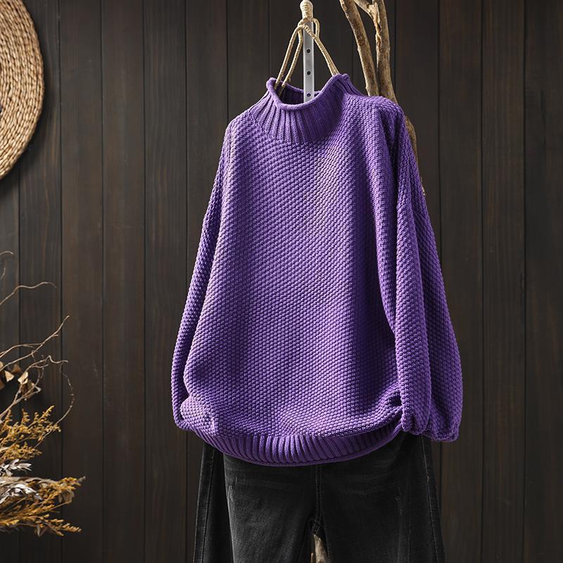 

Women s Red Retro Semi-High Neck Oversized Knitted Sweater Pullover L